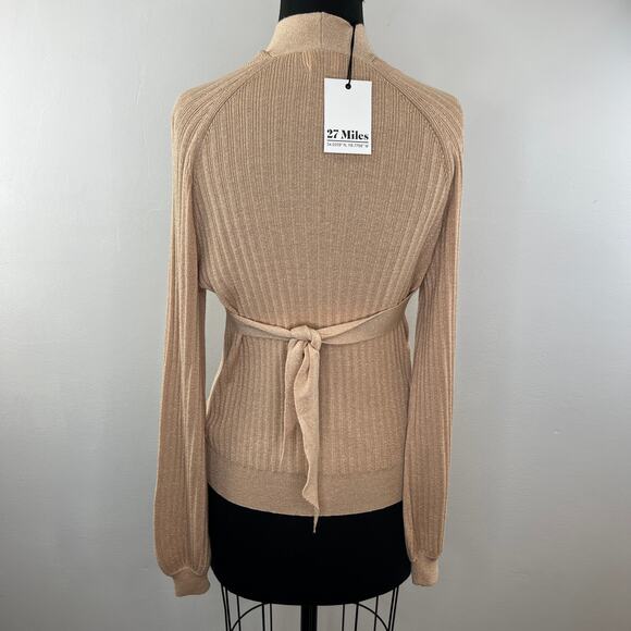 NWT 27 Miles Tan Latte Long Sleeve Crisscross Chest Strap Merryn Sweater Size XS - Picture 2 of 6